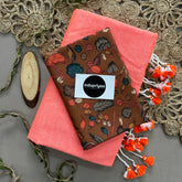 Peach Handloom Khadi Cotton Saree With Brown Color Print Blouse